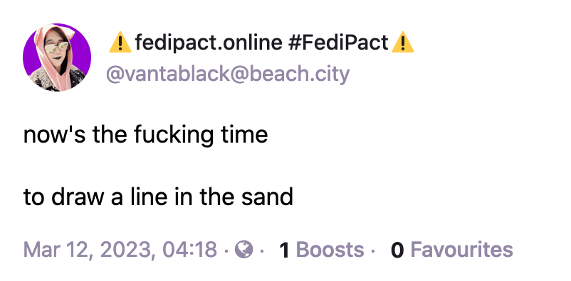 vantablack@beach.city: now's the fucking time. to draw a line in the sand. Mar 12, 2023