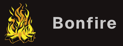 A yellow drawing of a bonfire. To the right, the word "Bonfire".